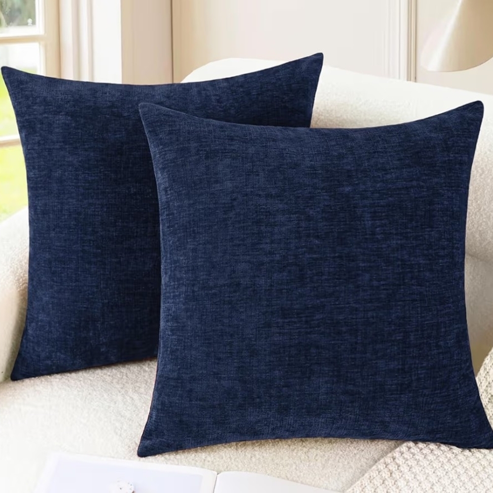 Set Of 2 Plush Solid Navy Throw Pillow Cover - Set of 2 Size 22 X 22